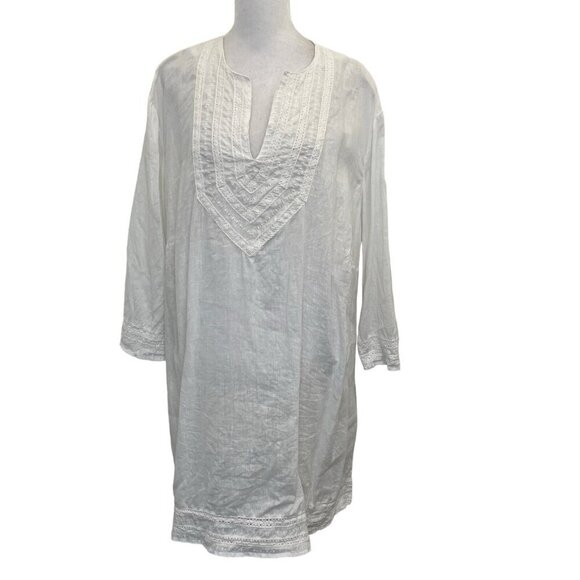 CHARTER CLUB 100% Linen Embroidered Bohemian Tunic Top Blouse White size 24W - Picture 1 of 7